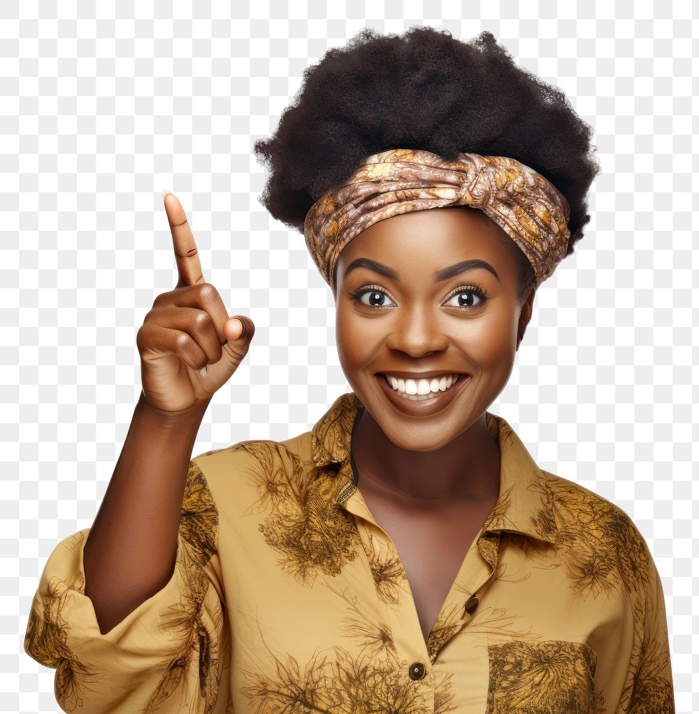 PNG African woman pointing portrait smile adult. 