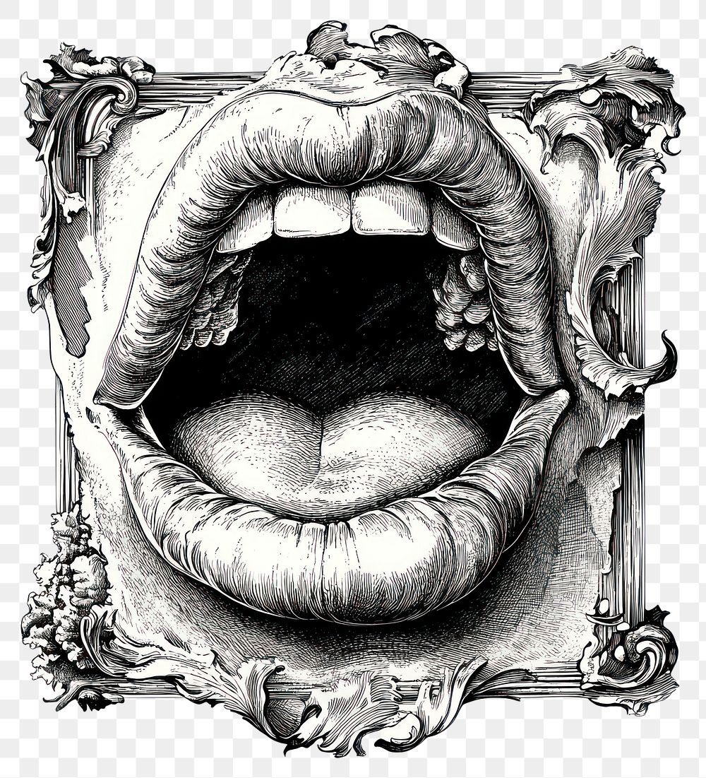 PNG A mouth illustration vintage style.