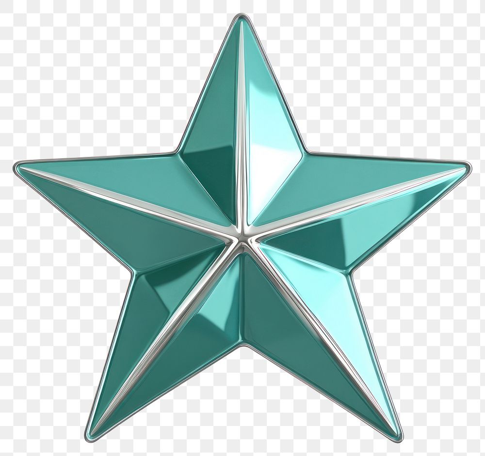 PNG Teal-Silver Star illustration metallic design.