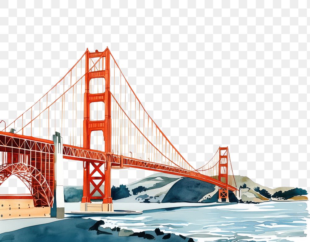 PNG Golden gate bridge illustration watercolor francisco.