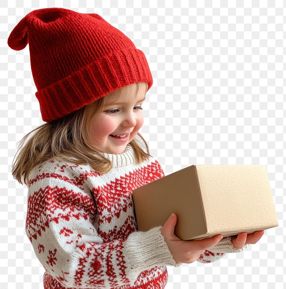 PNG Child in a simple winter outfit sweater box expression.