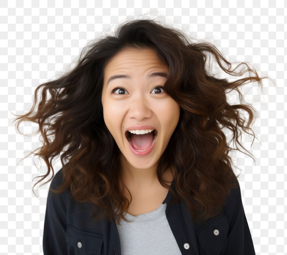 PNG Asian woman surprise smile adult. 