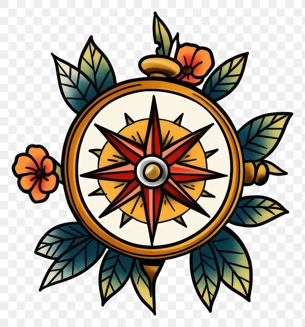 PNG Compass and flower illustration vintage design.