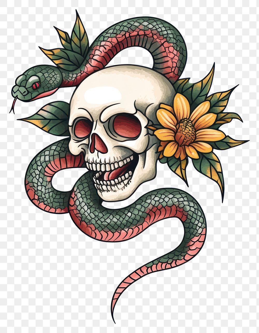 PNG Skull and snake art illustration vintage.