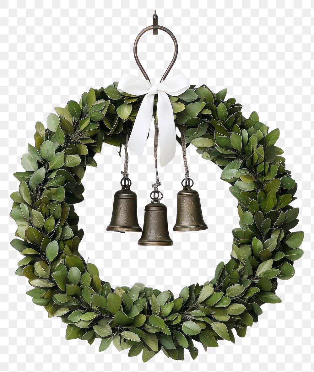 PNG Olive leaves wreath bells hanging.