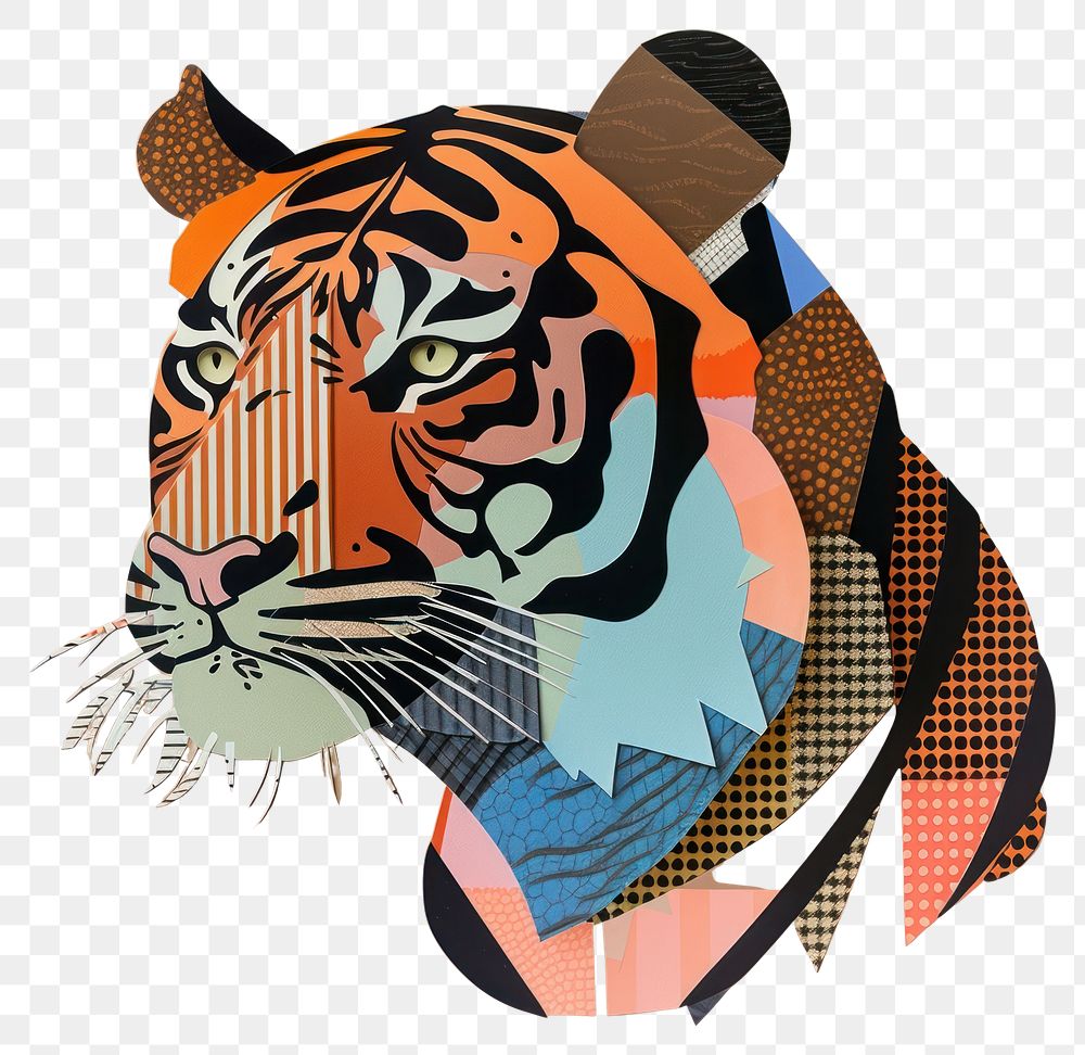 PNG Tiger retro paper collage illustration wildlife abstract.