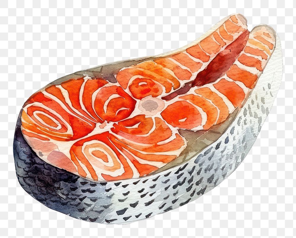 PNG An isolated Christmas raw salmon steak illustration watercolor vibrant.