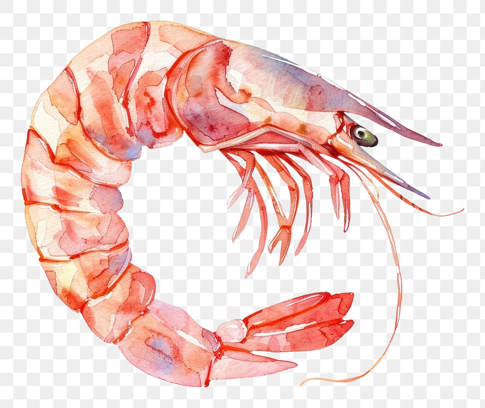 PNG An isolated raw shrimp illustration watercolor seafood.