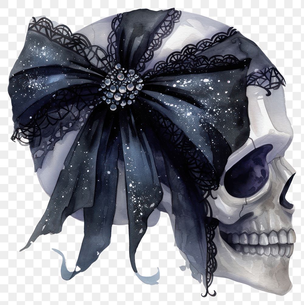 PNG Skull illustration watercolor black.