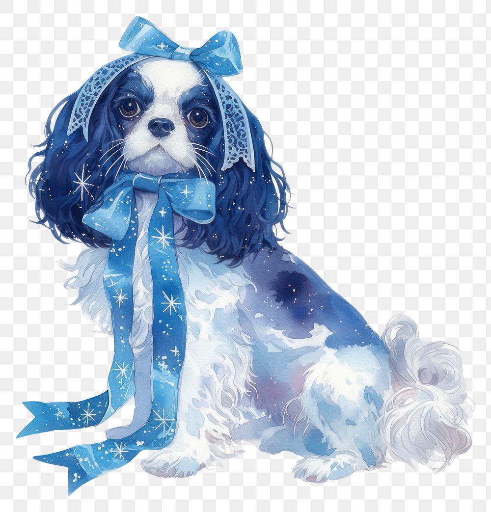 PNG A spaniel dog with head band illustration watercolor ribbon.