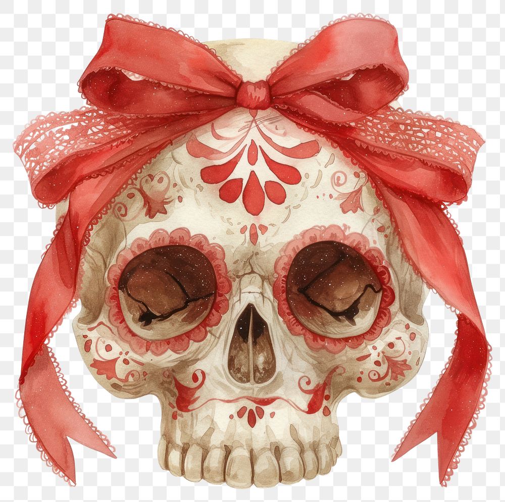 PNG Mexico skull ribbon red art.