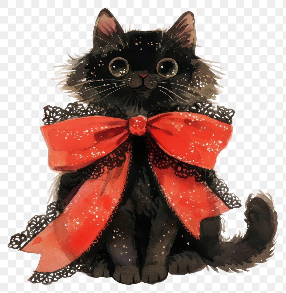 PNG Black cat illustration red decoration.