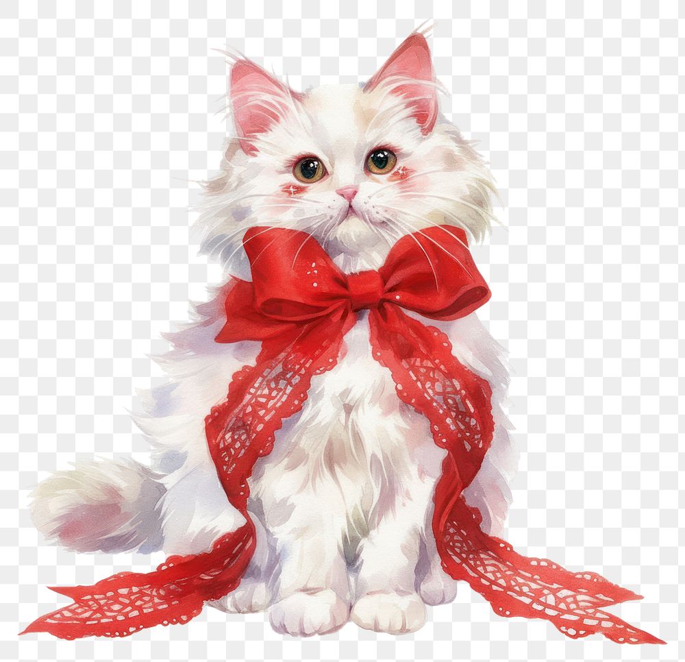 PNG Cat illustration kitten ribbon.