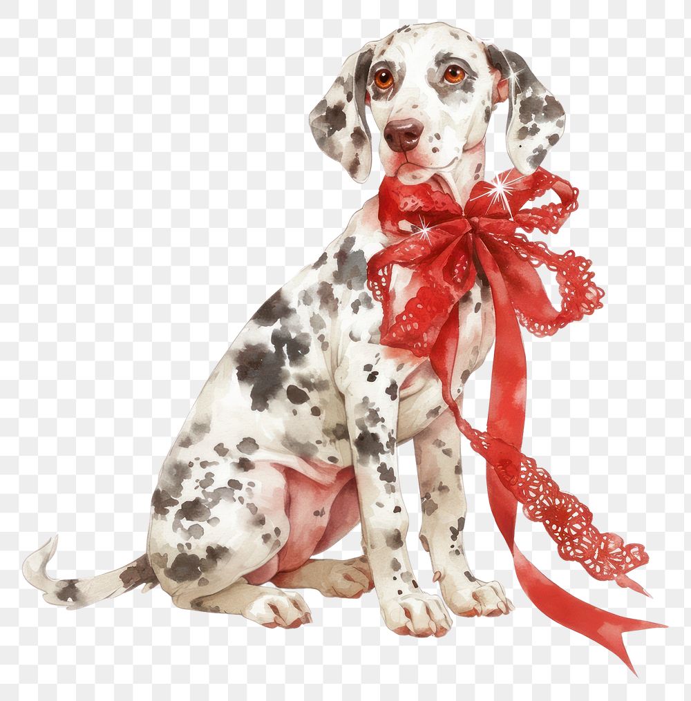 PNG Dalmatian illustration watercolor ribbon.