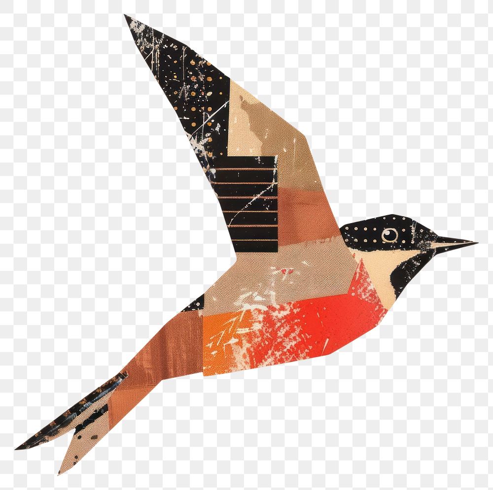 PNG Bird retro paper collage painting abstract design.