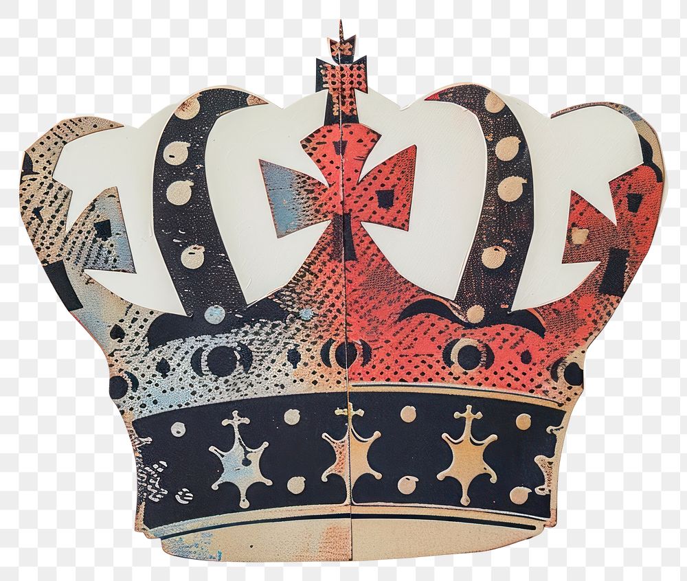 PNG Crown retro paper collage cutouts illustration design art.