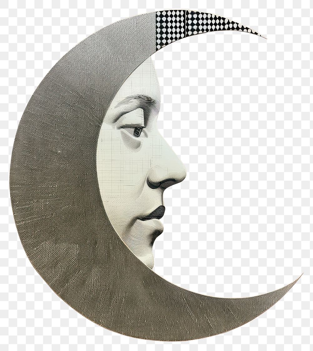 PNG Crescent moon retro paper collage illustration abstract design.