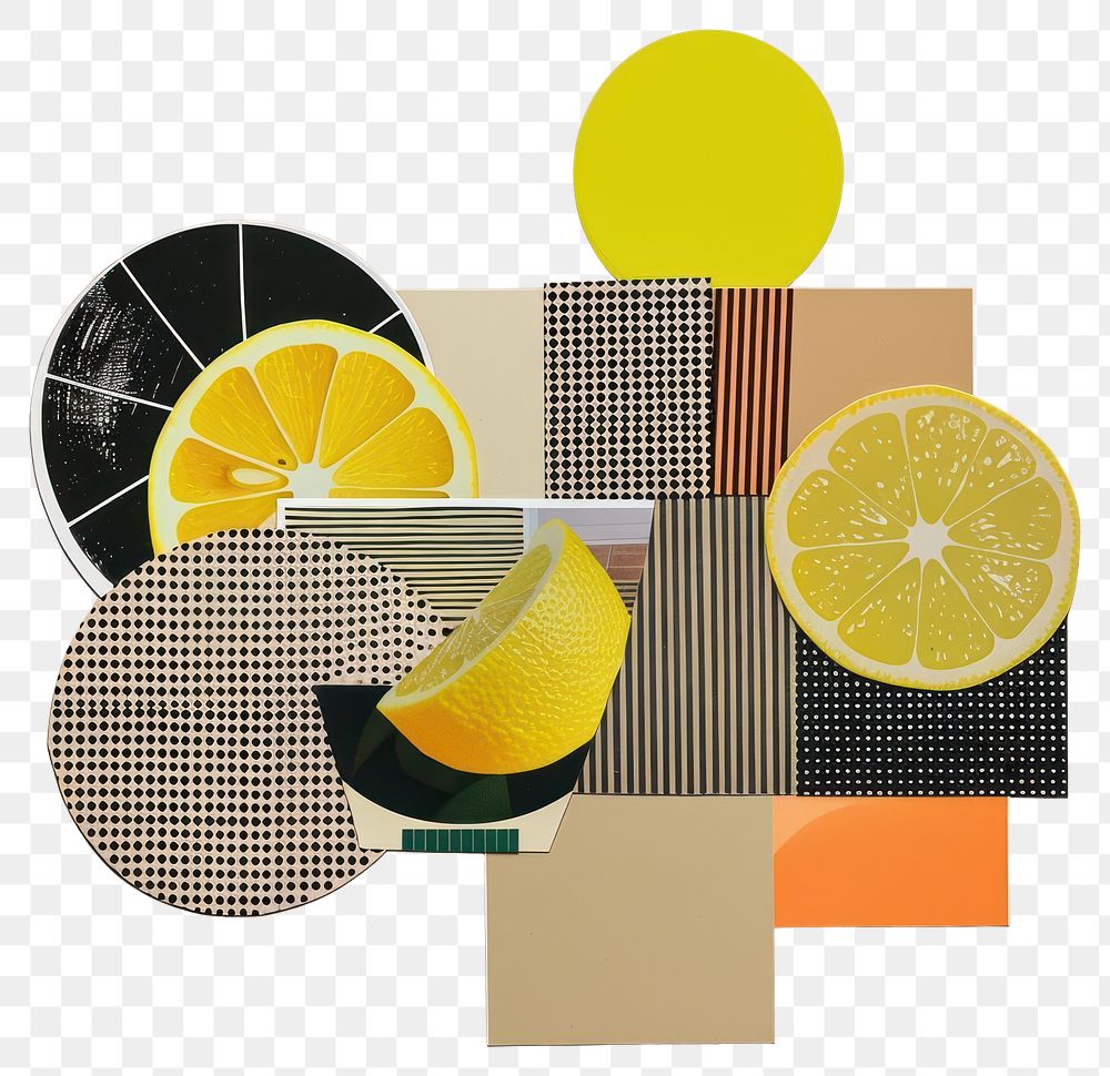 PNG Lemon retro paper collage abstract orange fruits.