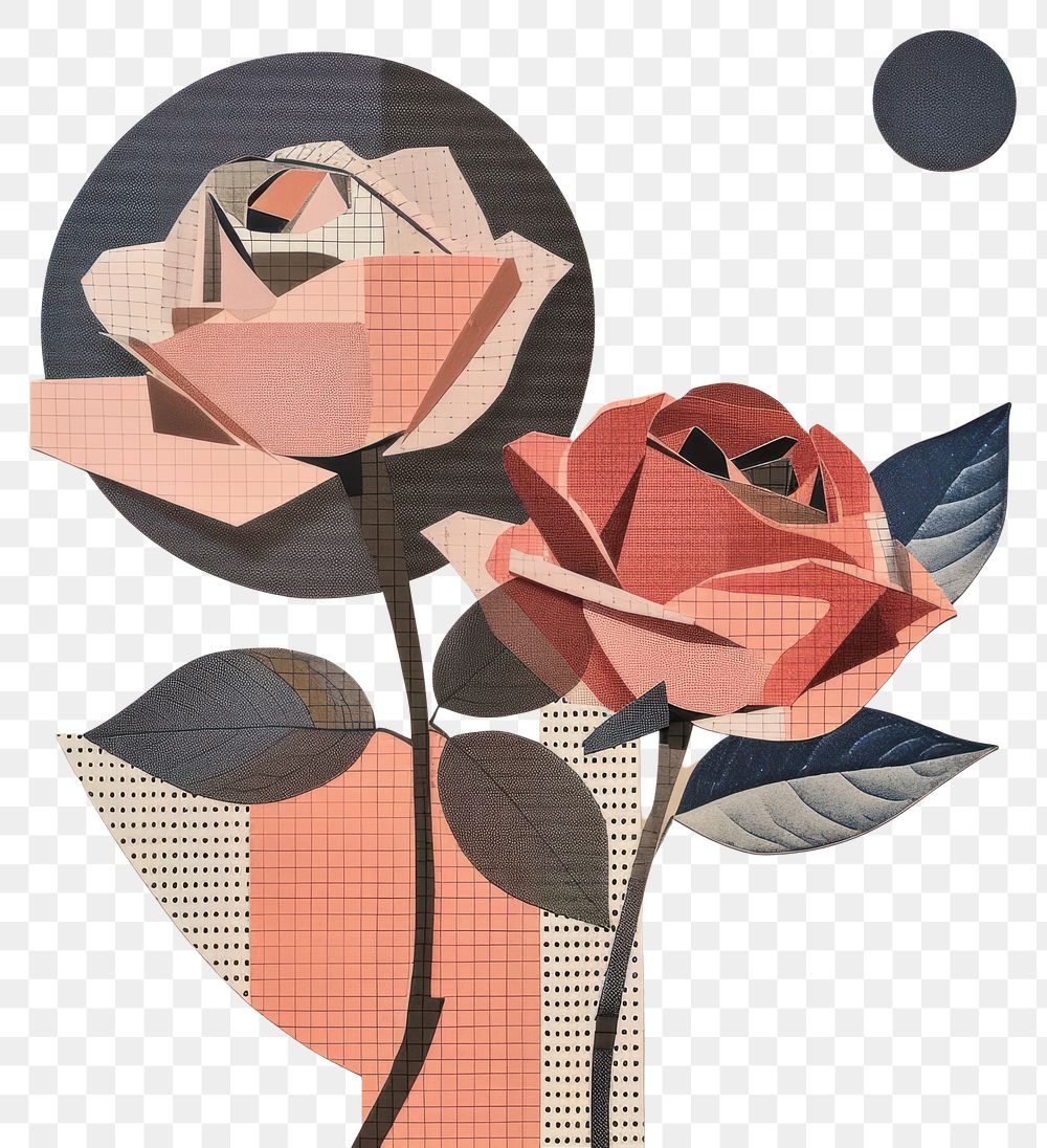 PNG Rose retro paper collage illustration painting abstract.