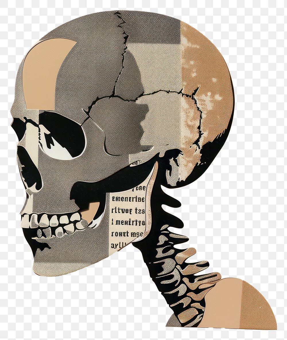 PNG Skull retro paper collage cutouts illustration abstract art.