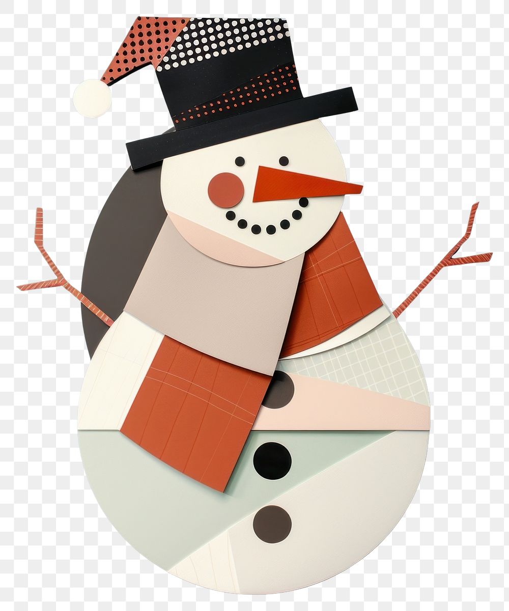 PNG Snowman retro paper collage illustration abstract winter.