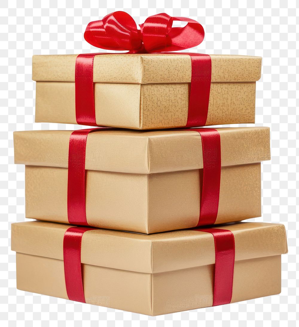 PNG Real gift boxs stacked ribbon red.