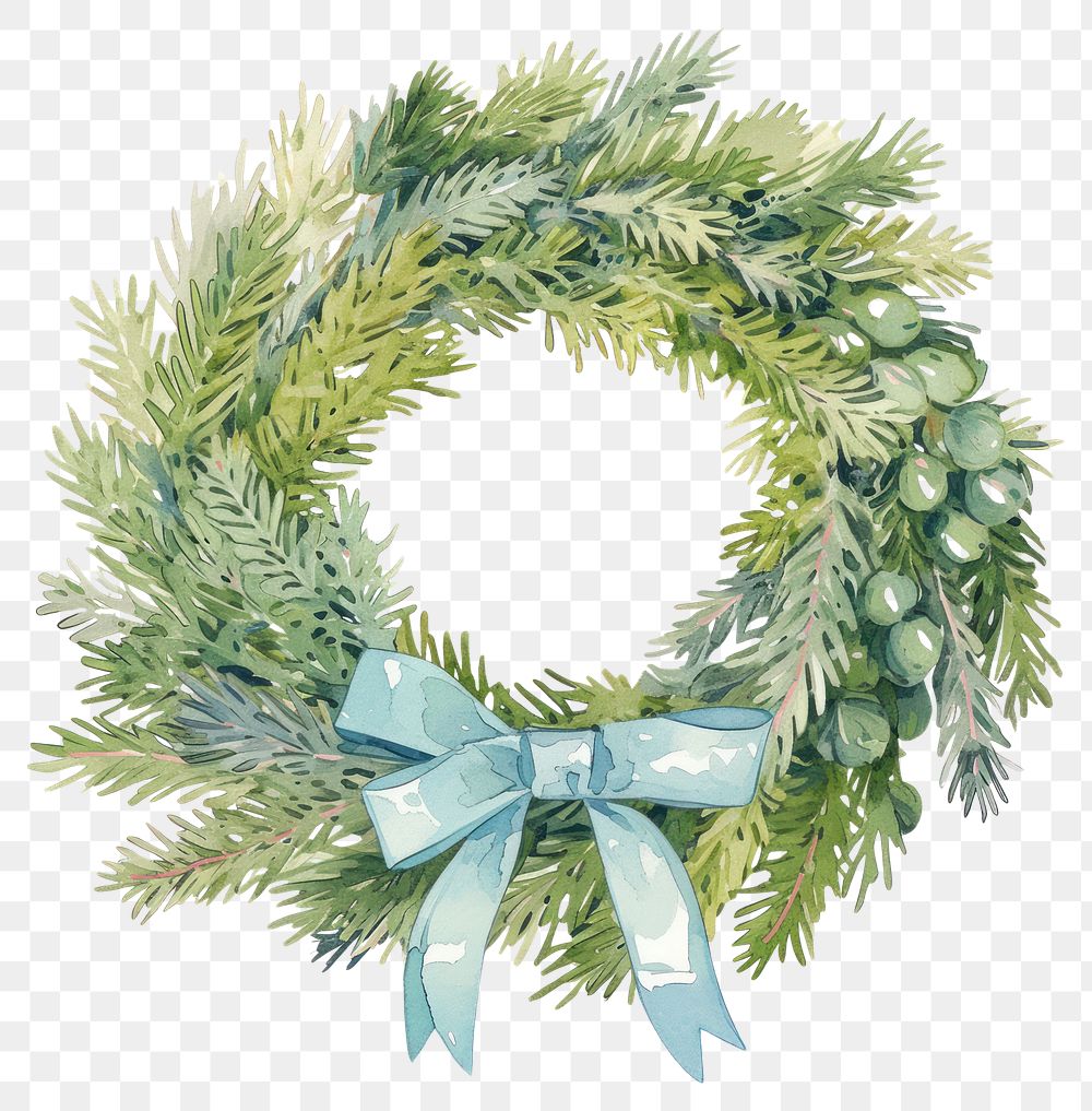 PNG Evergreen wreath illustration watercolor art.