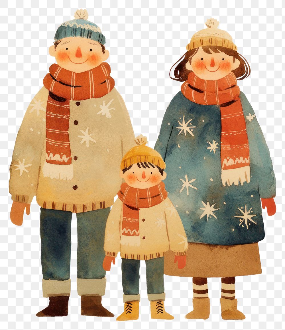 PNG Smile dad mom son standing with winter clothes illustration clothing kid.