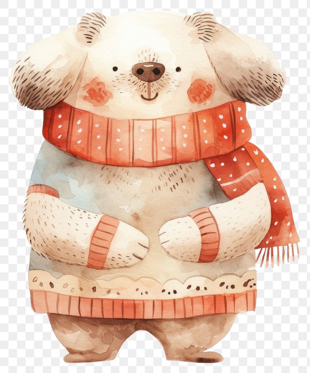 PNG Smile dog standing with winter clothes illustration watercolor cute.