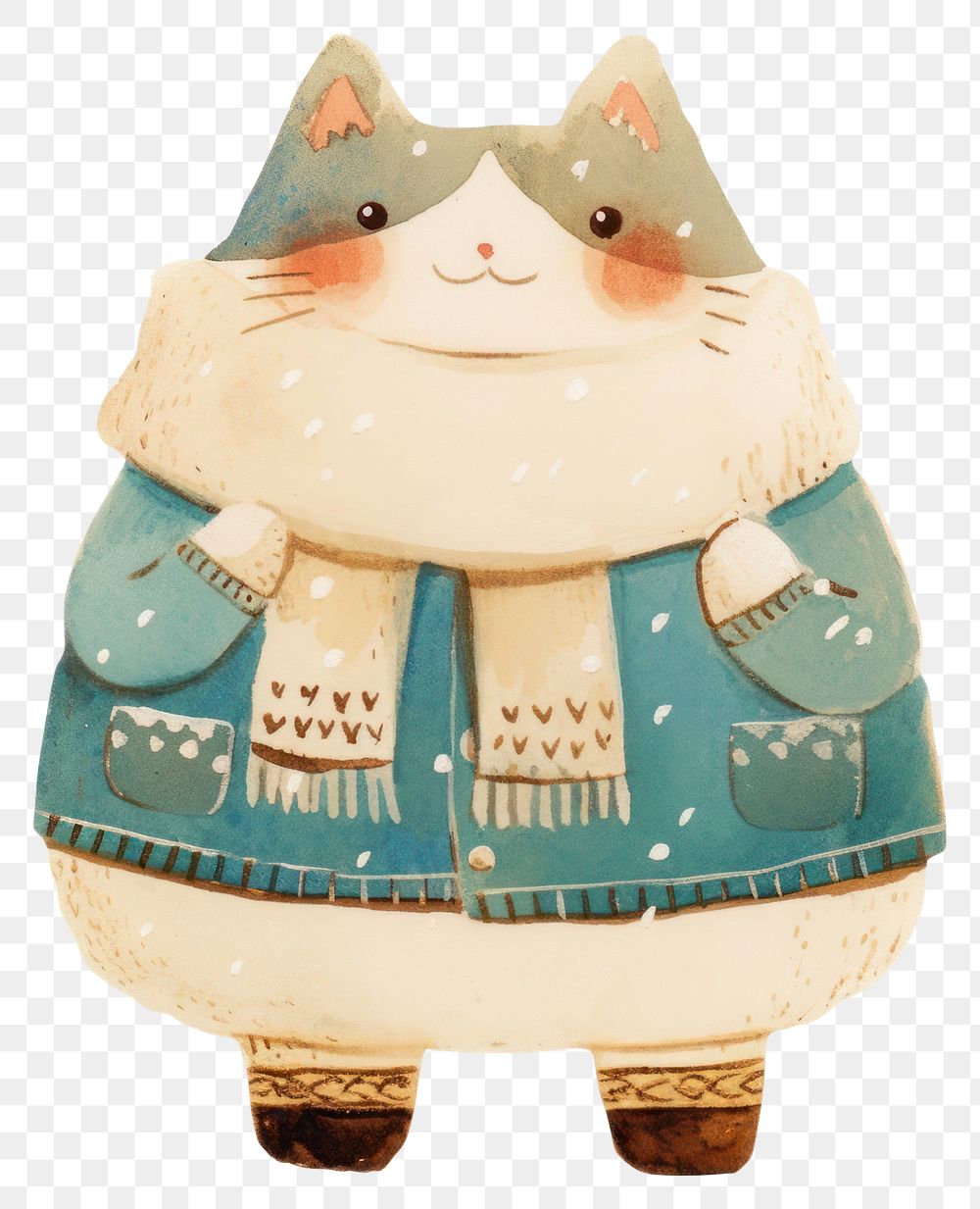 PNG Smile cat standing with winter clothes illustration cute art.