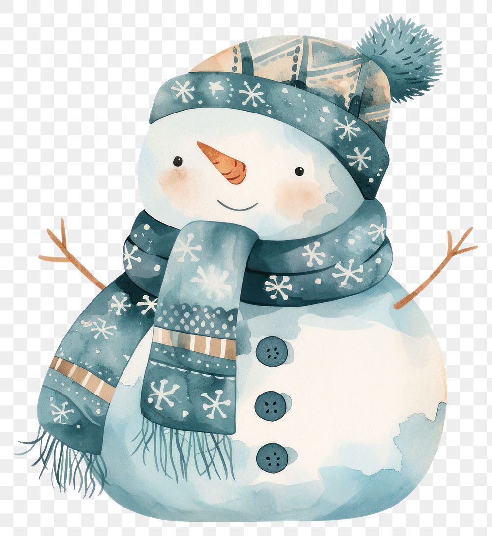 PNG Snow illustration watercolor snowman.