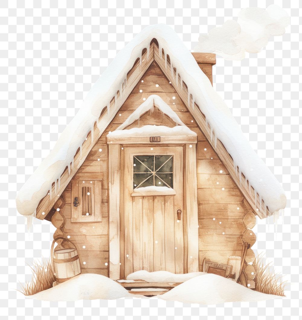 PNG Wooden cabin door with snow architecture illustration winter.