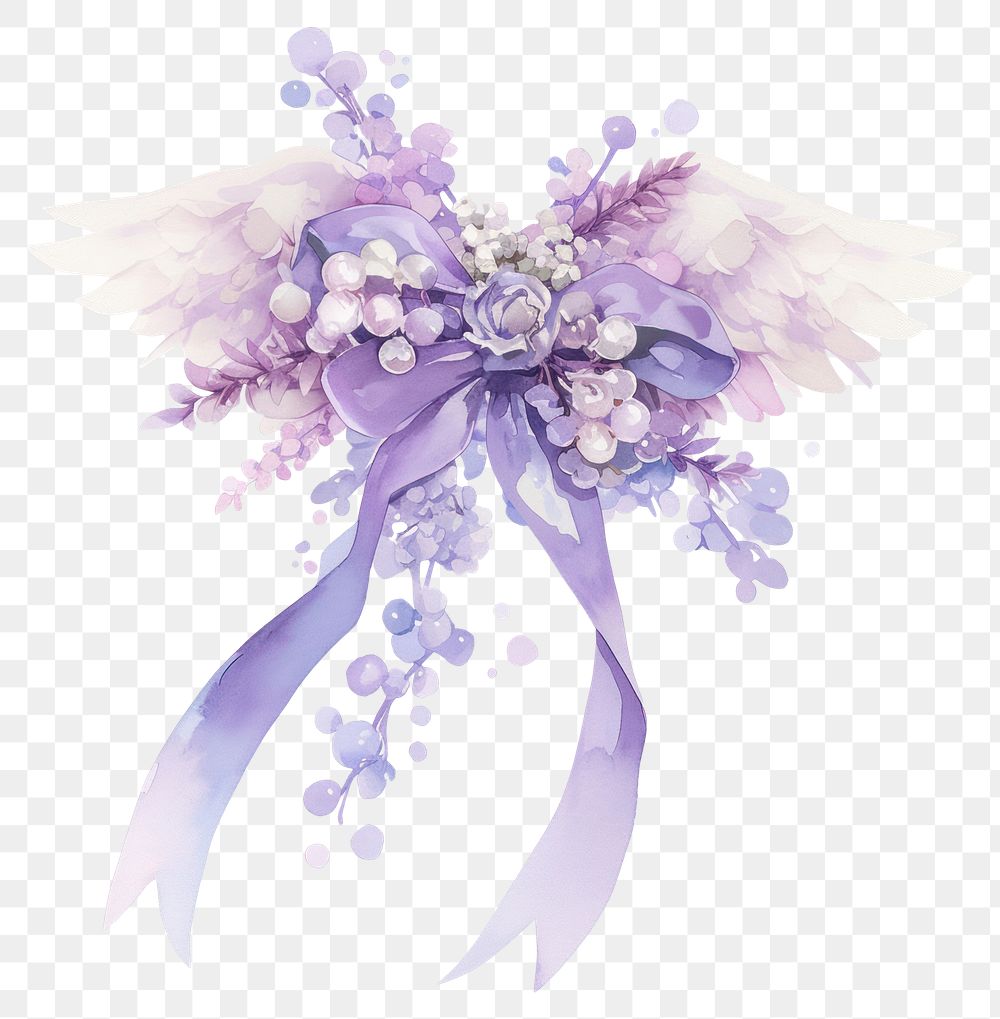 PNG Purple coquette Angel Ornament illustration watercolor ribbon.