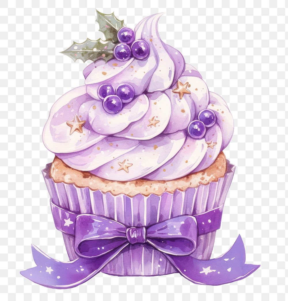 PNG Purple coquette Christmas cupcake watercolor dessert ribbon.