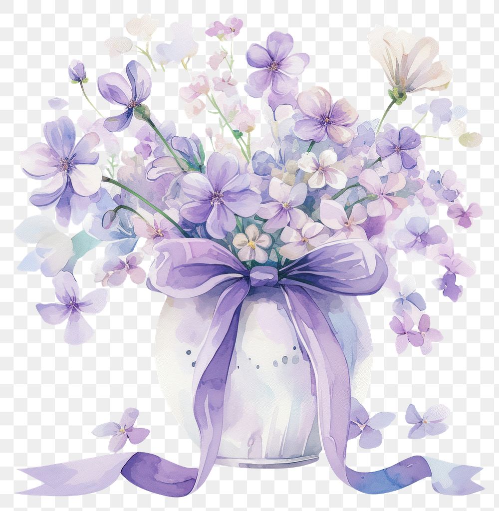 PNG Purple coquette flower vase flowers illustration watercolor.