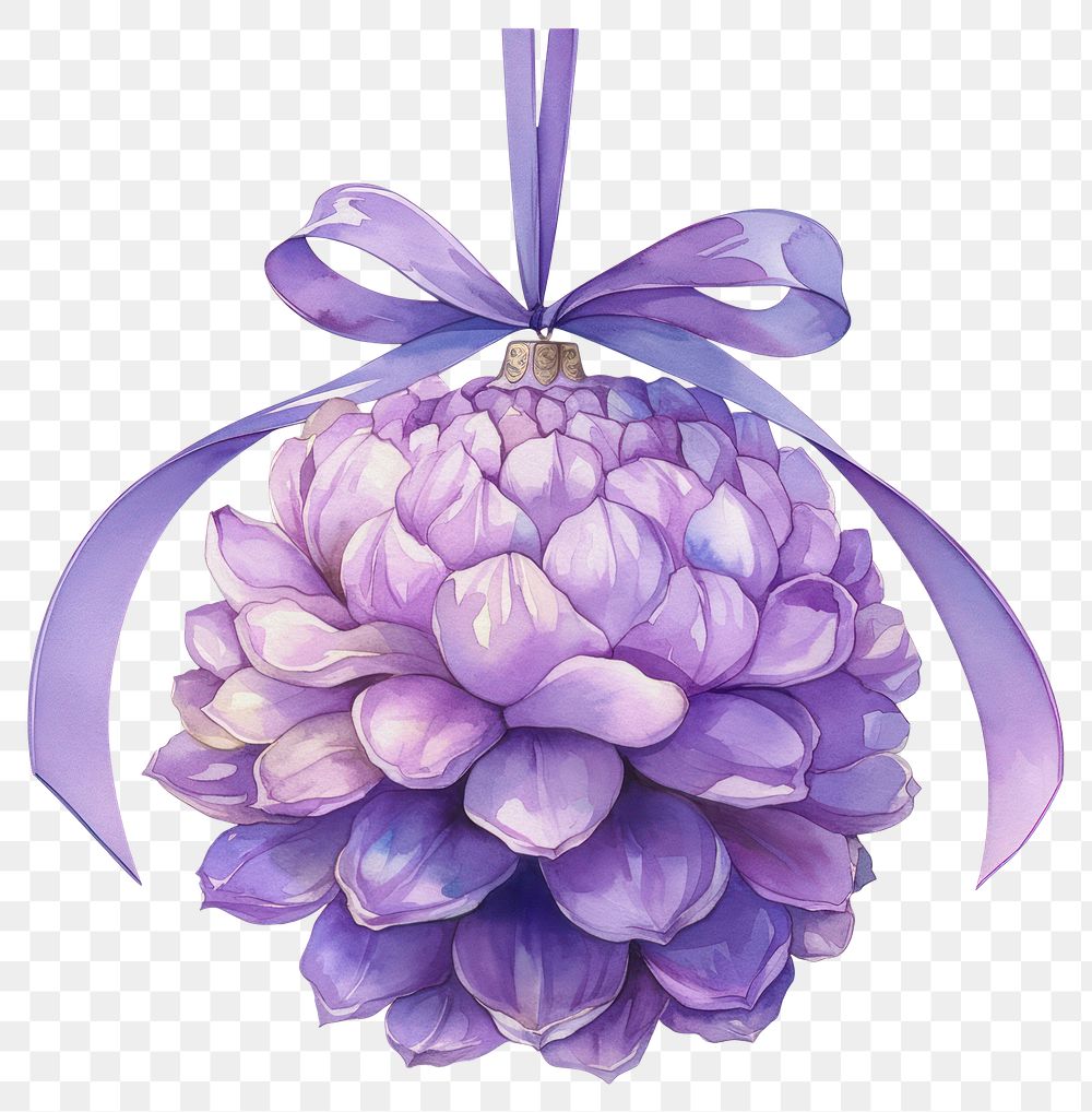 PNG Purple coquette Pine Cone Ornament illustration watercolor ornament.