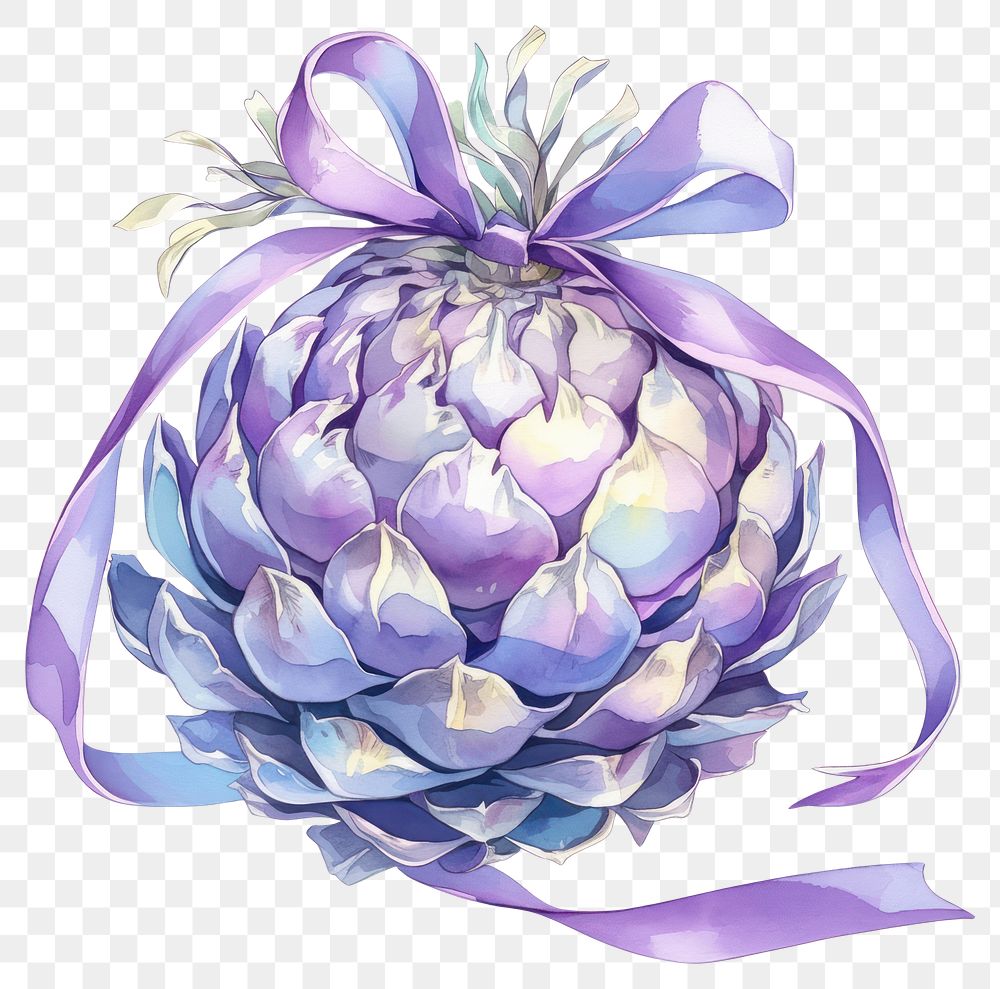 PNG Purple coquette Pine Cone Ornament illustration artichoke pastel.