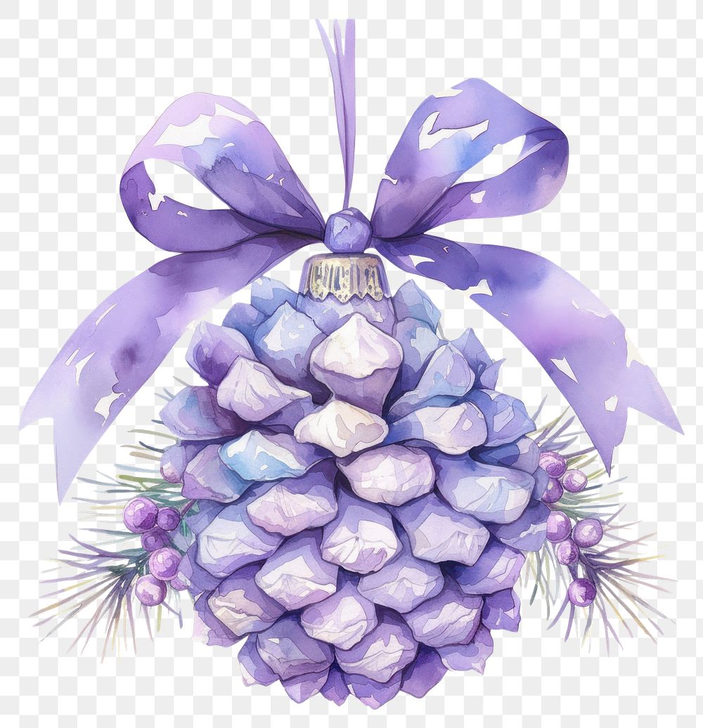 PNG Purple coquette Pine Cone Ornament illustration watercolor ornament.