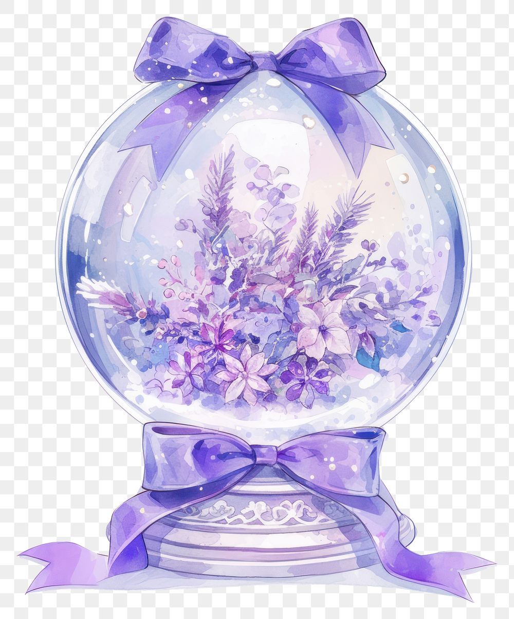 PNG Purple coquette snow globe art illustration watercolor.