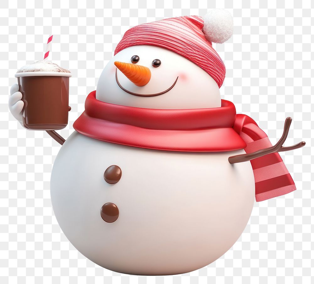 PNG Chubby snowmanholding hot chocolate illustration winter outdoors.