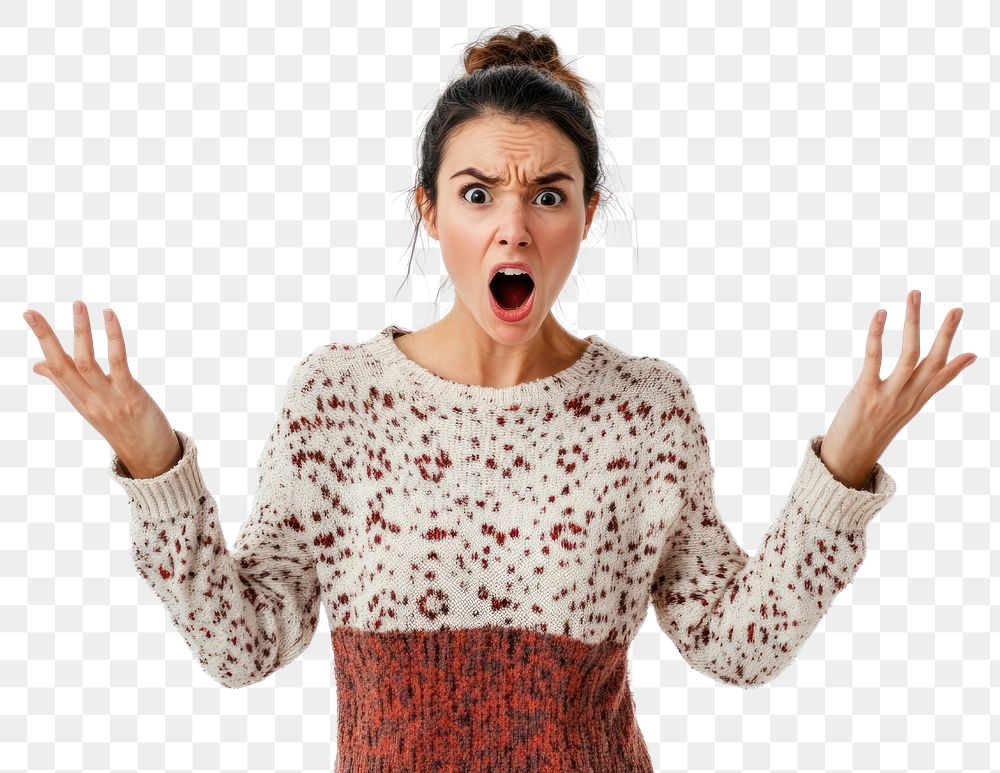 PNG Looking surprised woman background sweater.