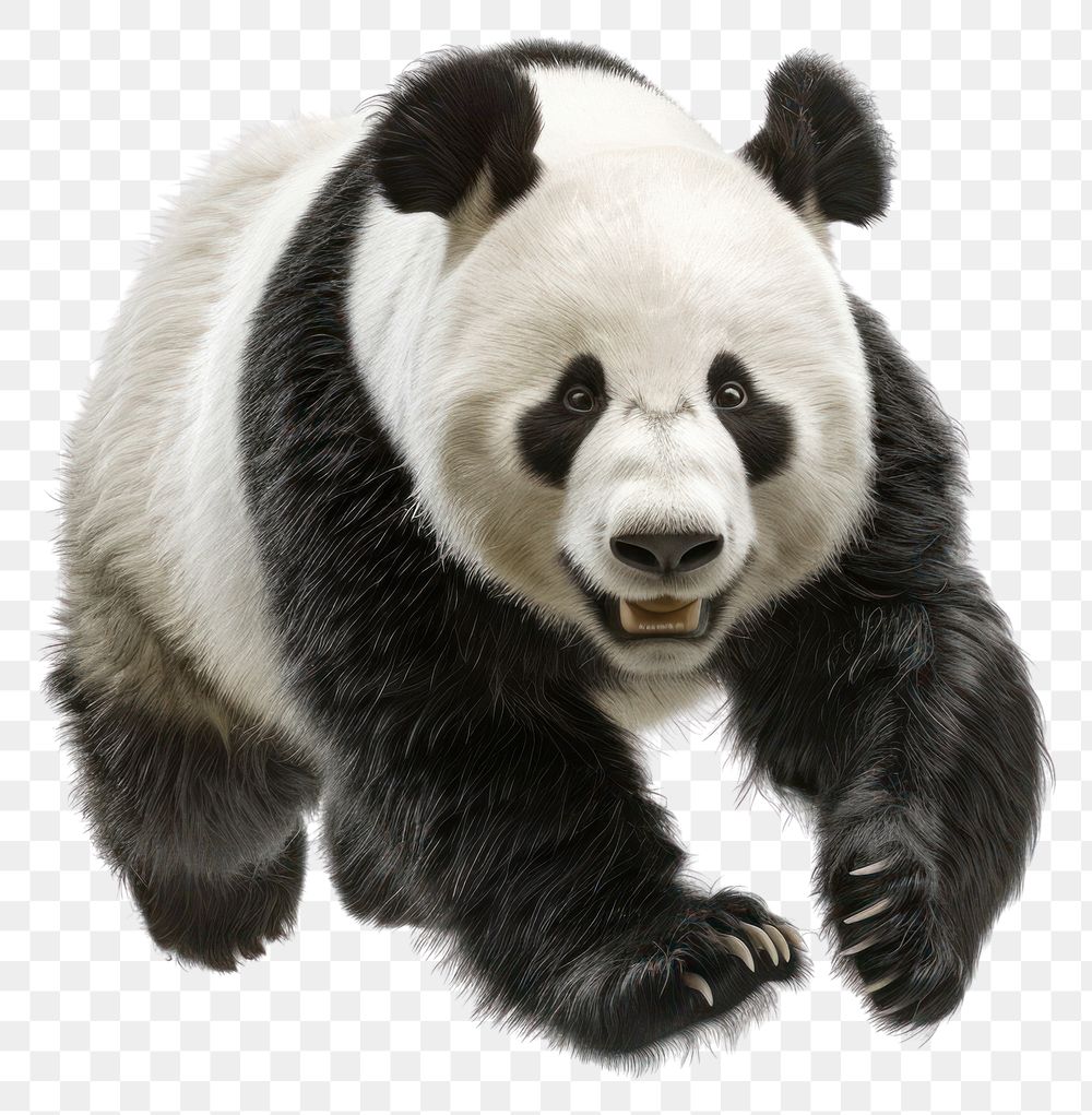 PNG Panda bear running wildlife animal white.