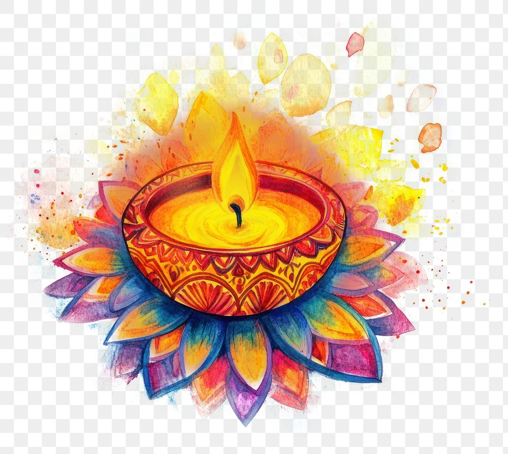 PNG A candle diwali watercolor festival pattern.