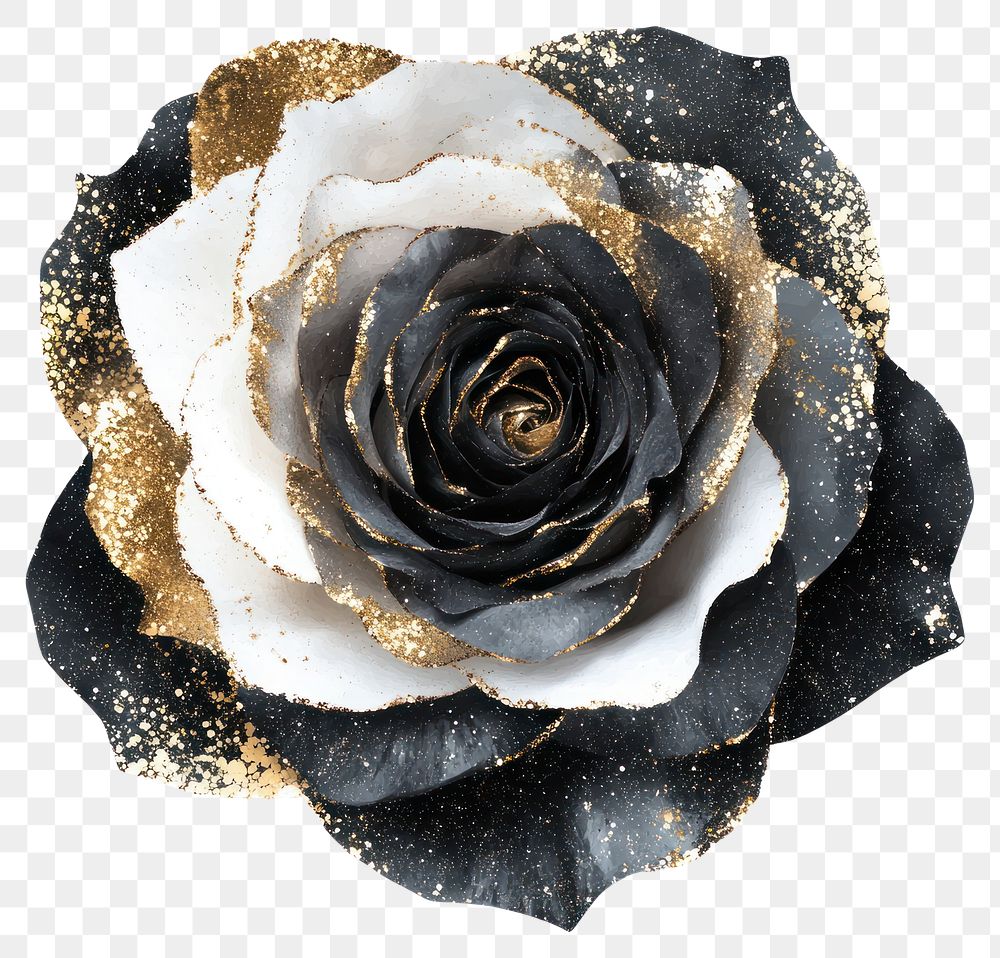 PNG Rose flower shape collage glitter black white.