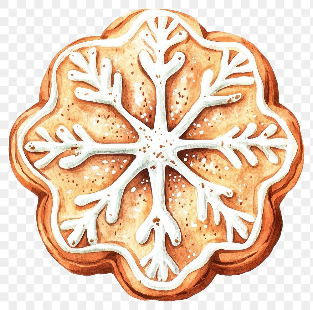 PNG Gingerbread snowflake cookie with icing confectionery decoration biscuit.