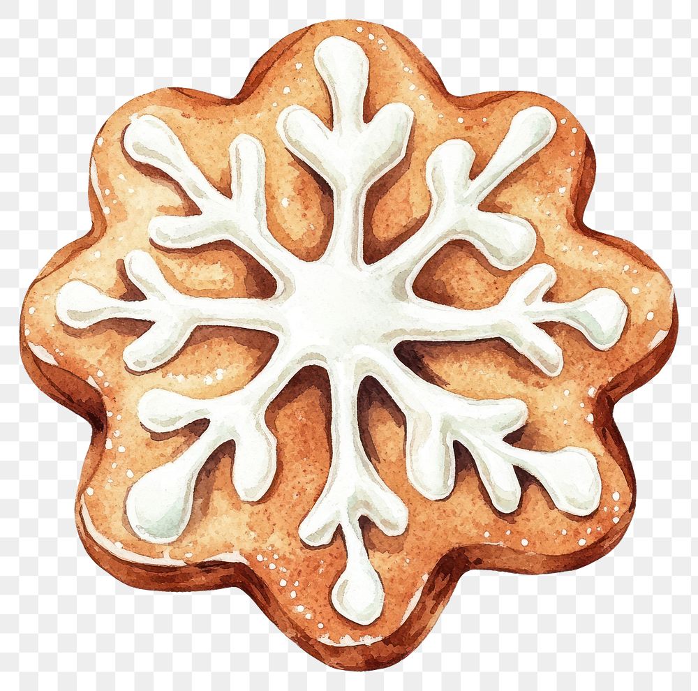 PNG Gingerbread snowflake cookie with icing dessert confectionery biscuit.