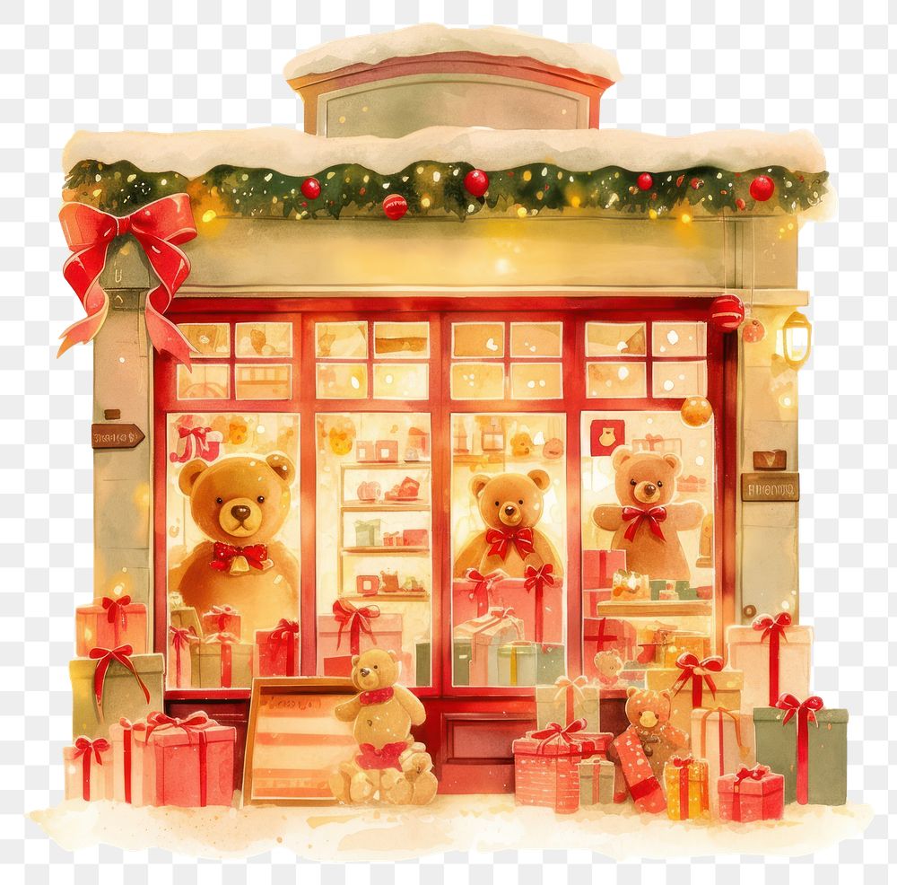 PNG Christmas storefront with decorations toy illustration christmas.