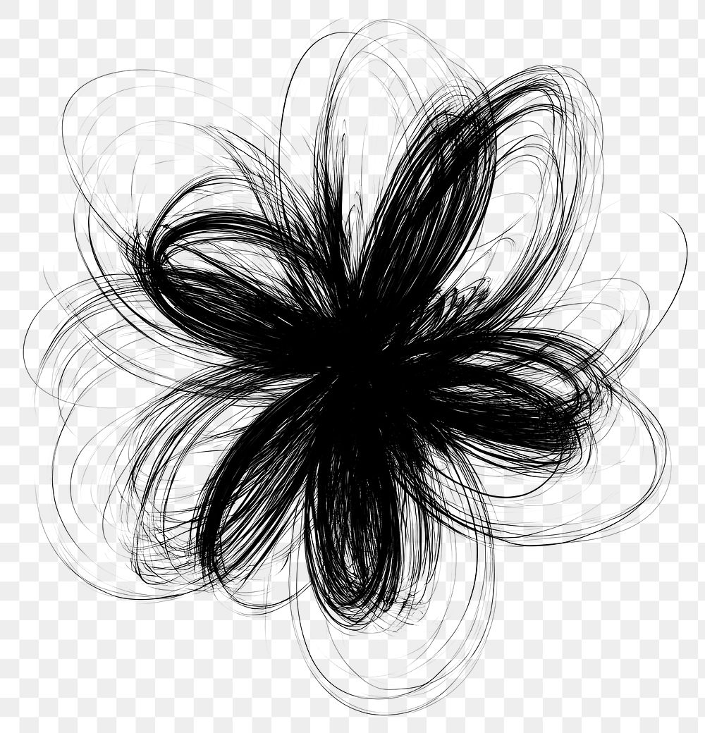 PNG Flower scribble abstract black lines.