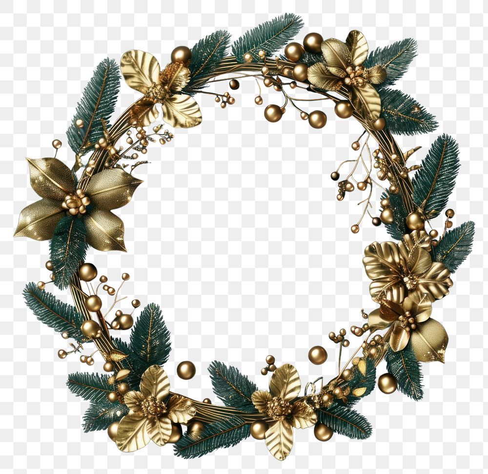 PNG A gold Christmas wreath illustration christmas green.