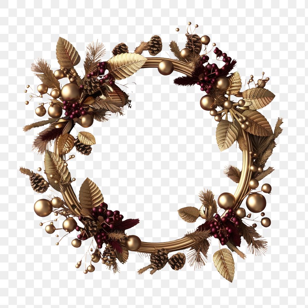 PNG A gold Christmas wreath christmas berries golden.